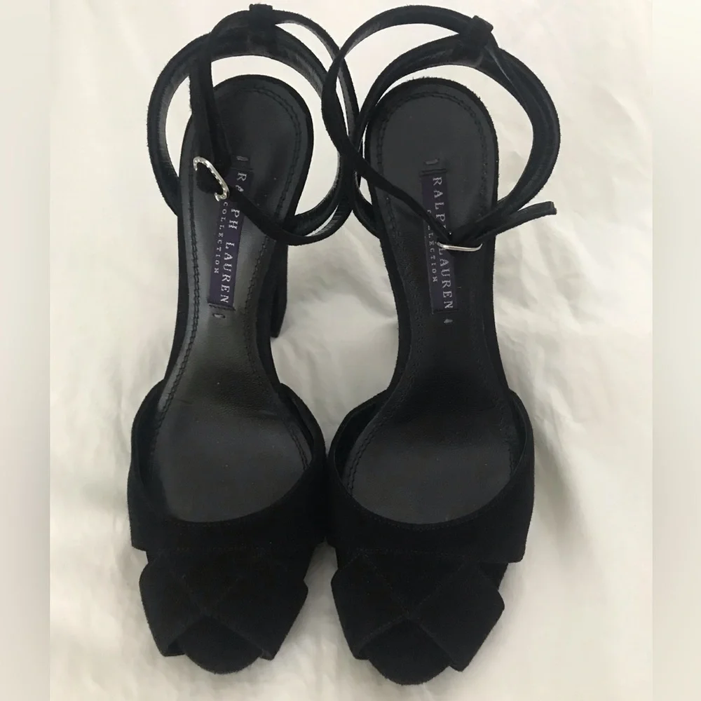 MINT! Ralph Lauren Purple Label Kabria Black Suede Heel - Picture 1 of 14